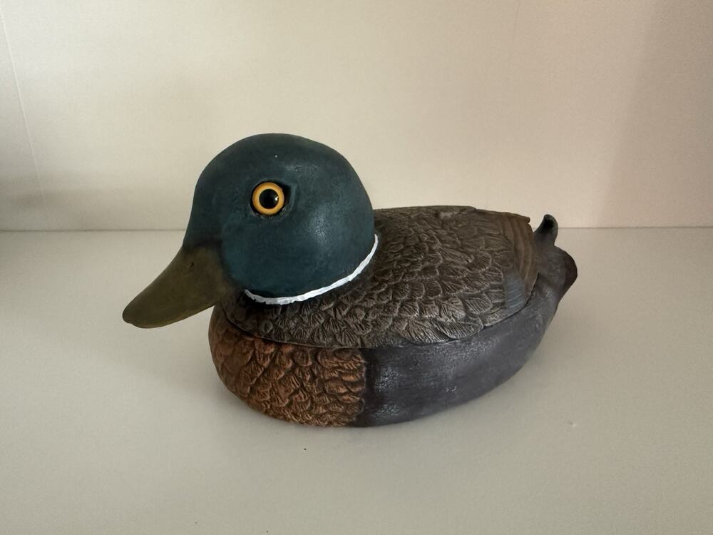 Vintage Mallard Duck Trinket Box Ceramic Covered Dish Figurine Decor Cabin
